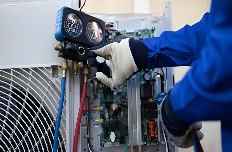 Home 10 Technician performing emergency AC repair at residential property